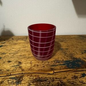 Elegant Red Striped Glass Candle Holder